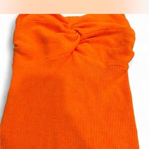 Bright Orange Knotted Ribbed Tank Top
